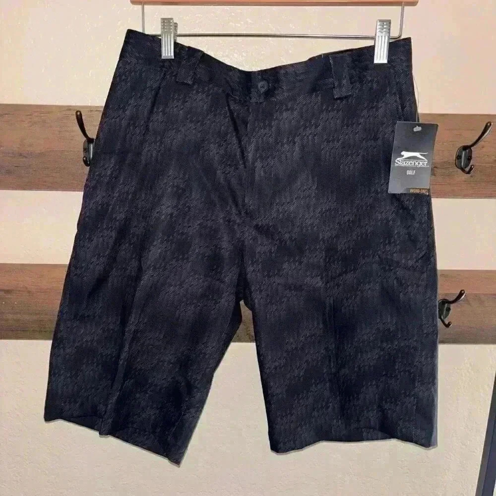 NWT Slazenger Hydro-Dri Black Tonal Print Golf Shorts Size 32